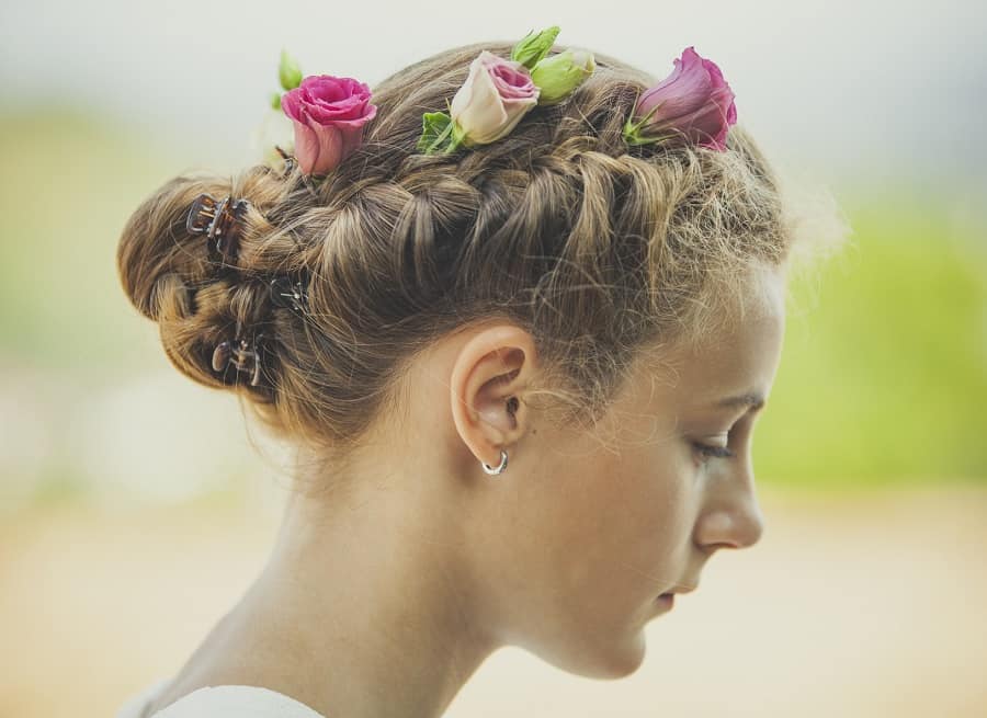 bridesmaid braided updo for long hair
