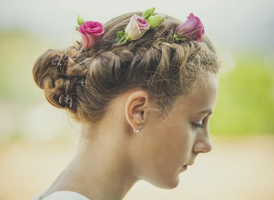 bridesmaid braided updo for long hair