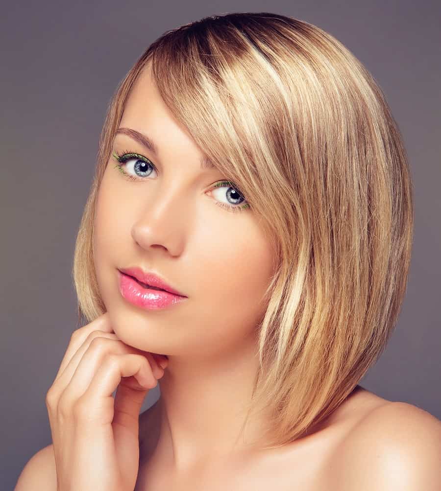 golden blonde bob with side bangs
