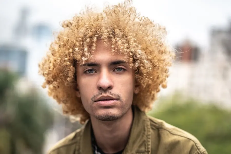 mens formal hairstyle with blonde afro curls