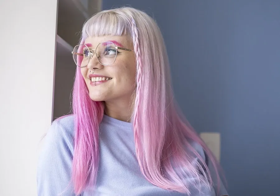 pastel pink ombre hair with bangs