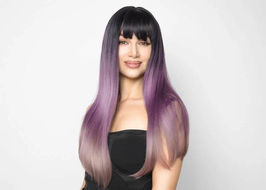 pastel purple ombre hair with bangs