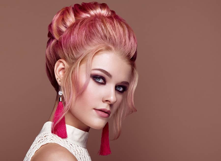pink hair updo for oval face shape