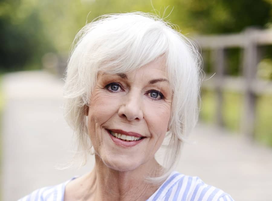 side bangs hairstyle for older women