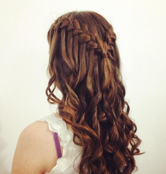 Long Hairstyles with Waterfall Braid