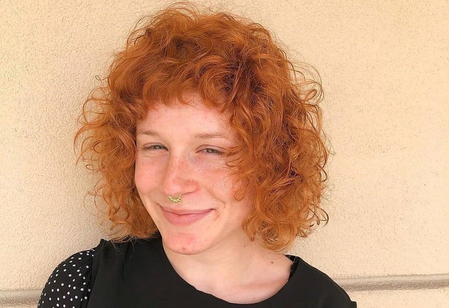 curly bob with ginger red hair