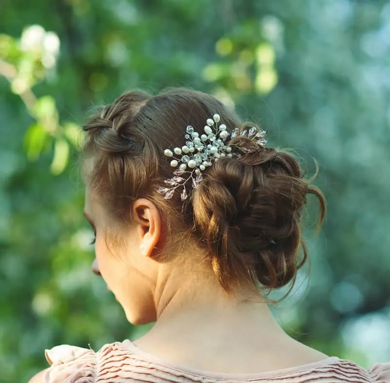 low bridal updo with accessories