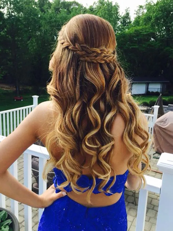 Crown Braided Long Hair with Blonde Highlights