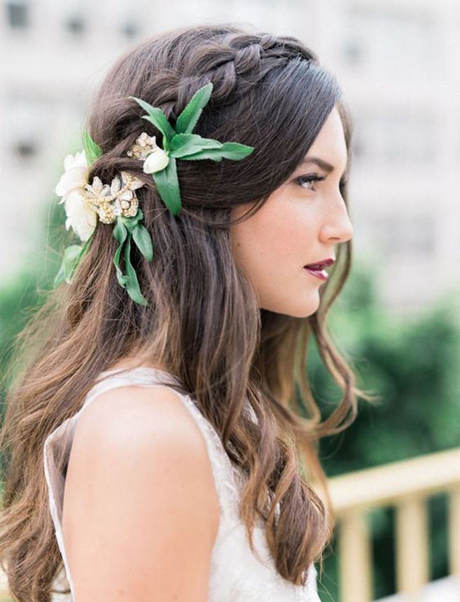 Loosely Braided Hairdo with Flowers