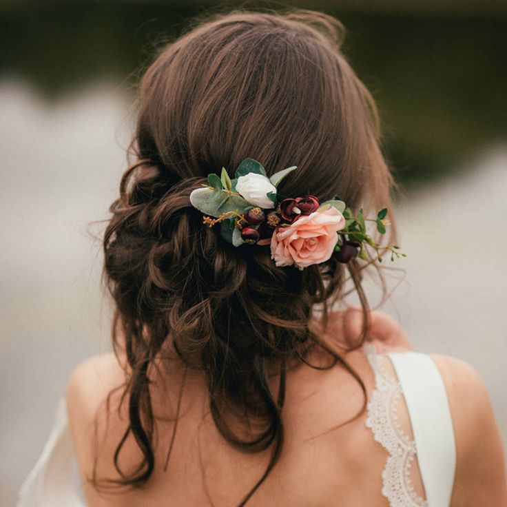 Messy Bridal Updo with Flowers