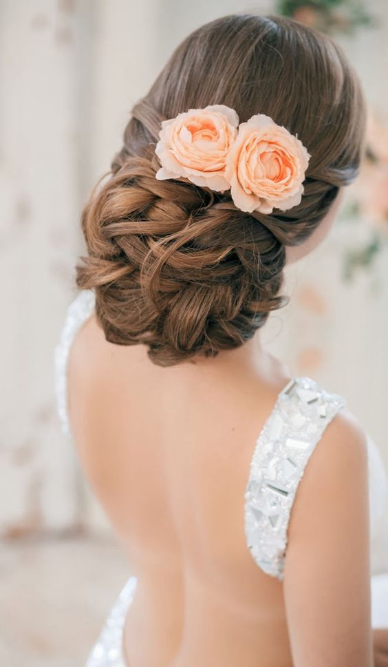 Updo with Peach Hued Blooms