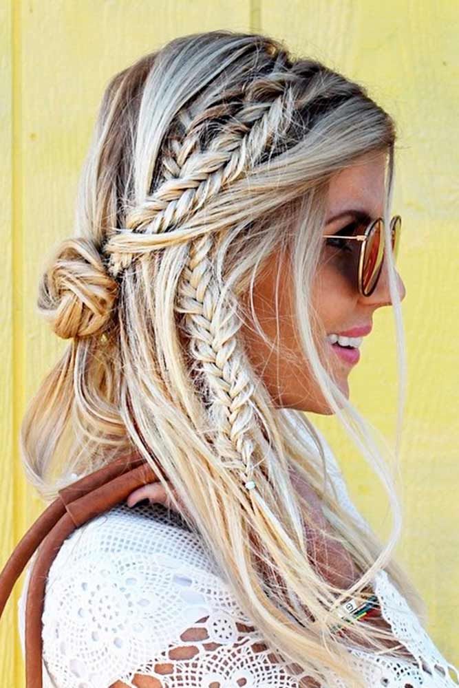 Messy Boho Hairstyle with Fishtail Braids