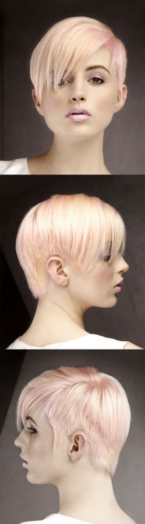 Straight Pink Pixie with Side Swept Bangs