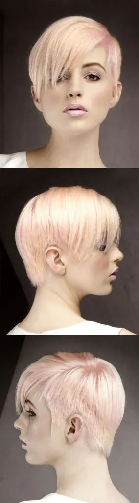 Straight Pink Pixie with Side Swept Bangs