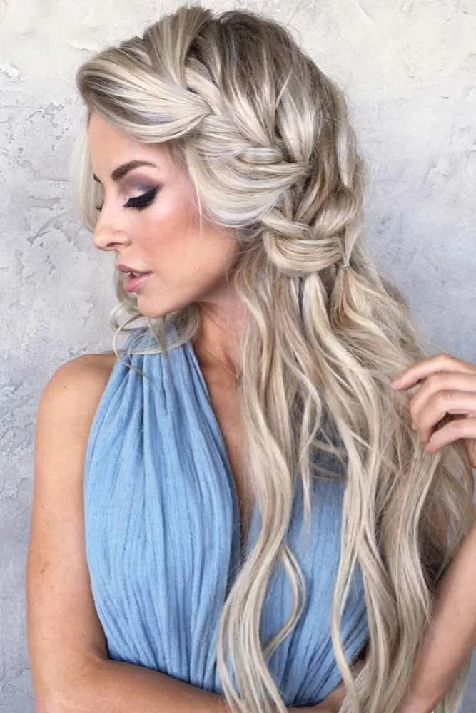 Side Braided Long Blonde Hairstyle