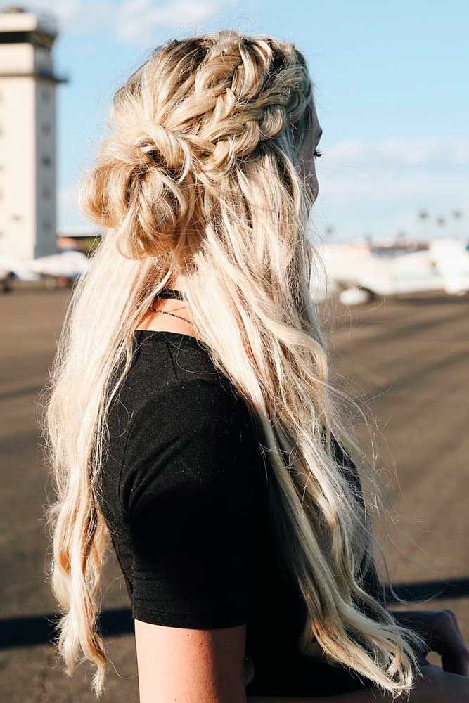 Long Blonde Hair with Messy Knot
