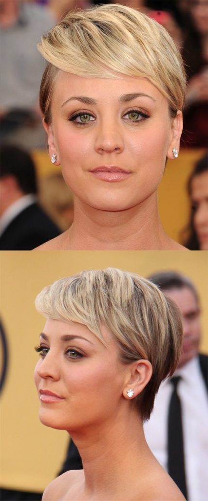 Short Blonde Hairstyle with Side Swept Bangs
