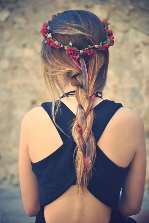 Ribbon Braid Hairstyle with Rose Crown