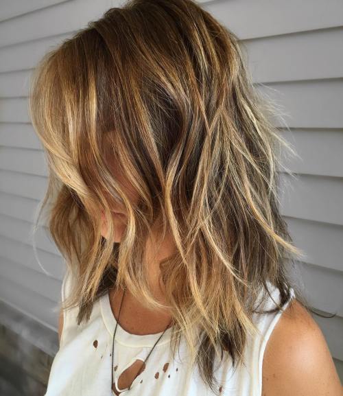 Caramel Blonde Shag Haircut with Waves