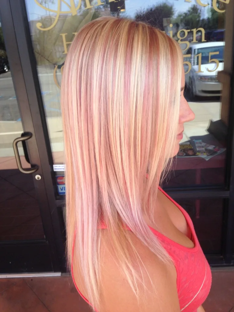 Pink Highlights on Medium Blonde Hair