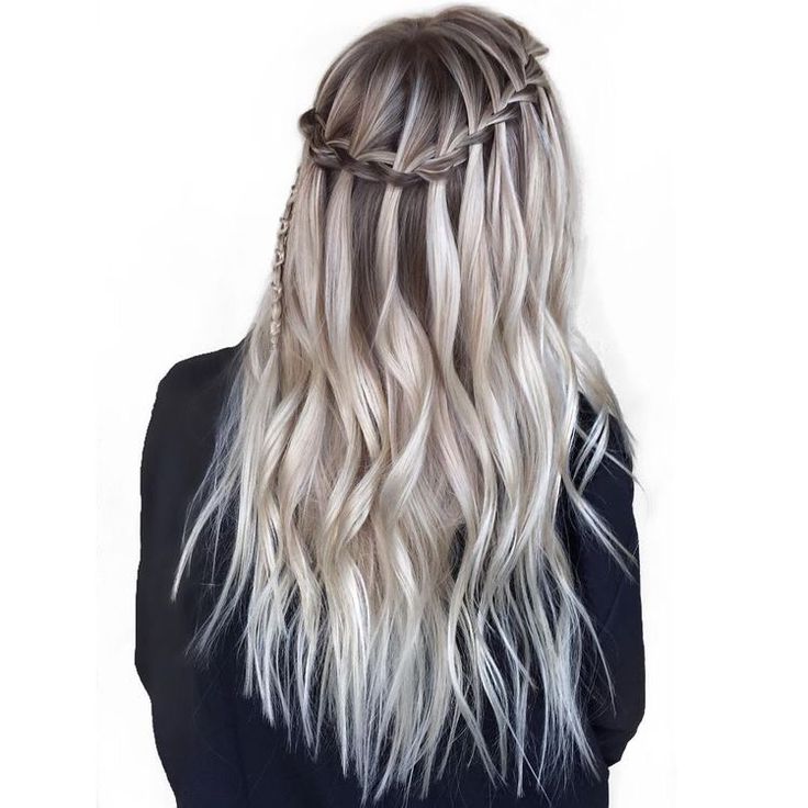 Silver Blonde Waterfall Braid Hairstyle