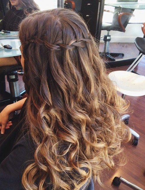 Waterfall Braid with Curls
