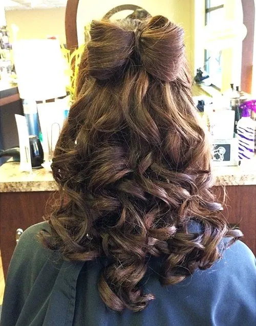 Bow Half Updo with Curls