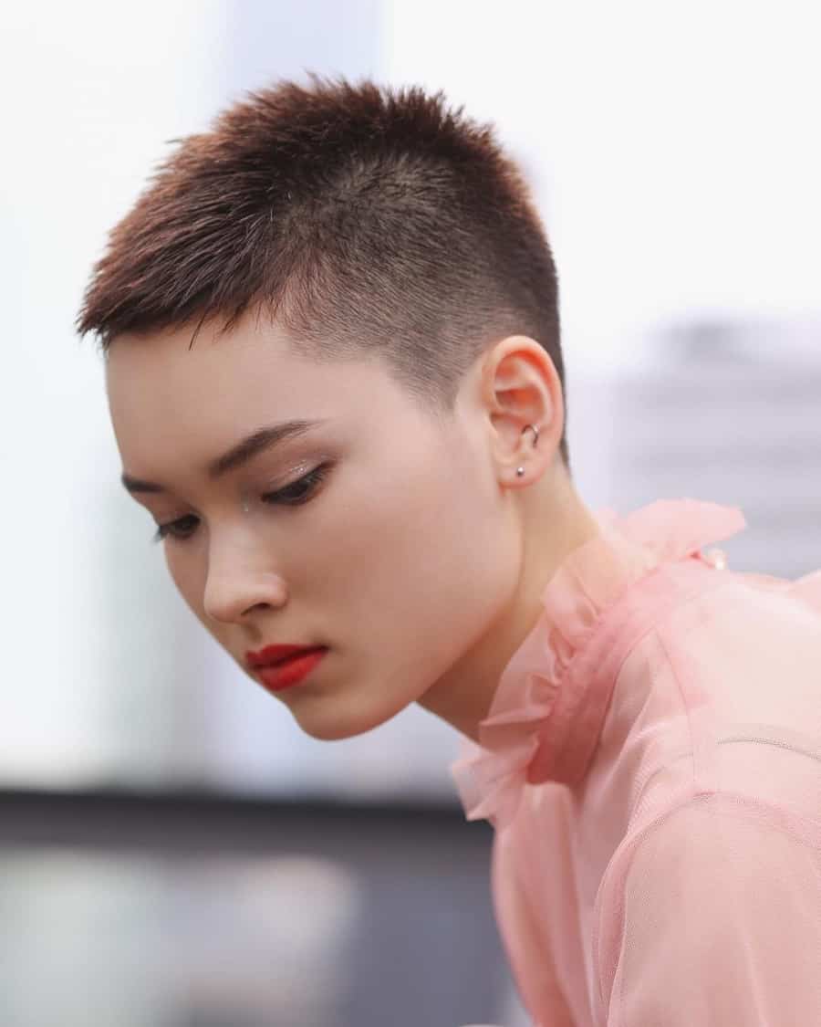 woman with very crop short hair