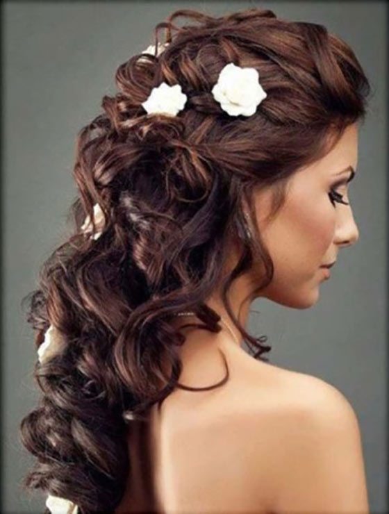 Long Curly Hairstyle with Flowers