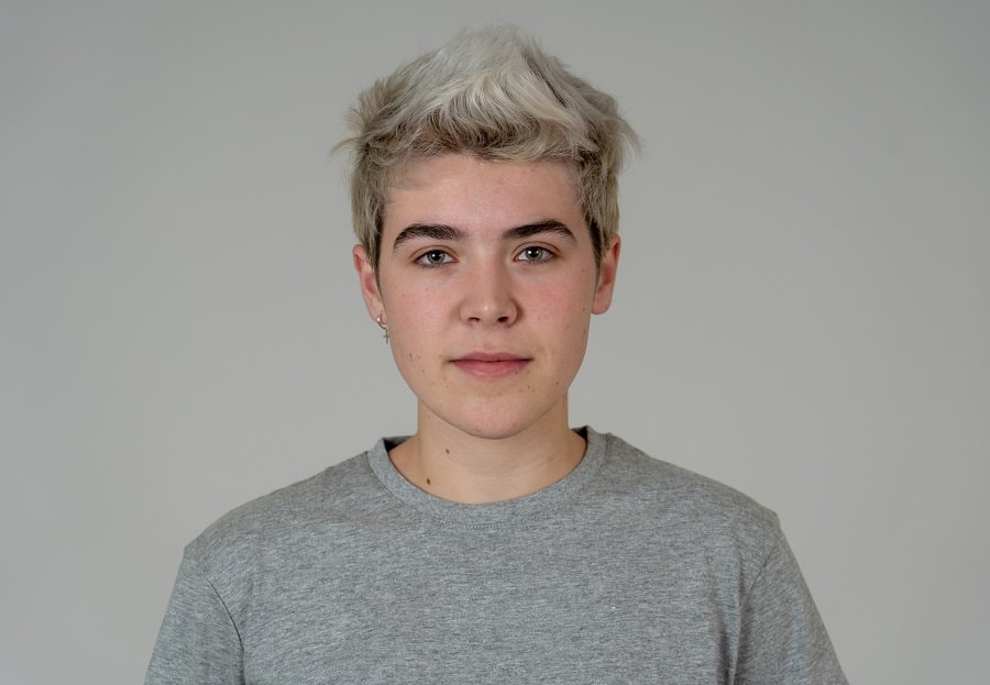 young guy with ice blonde hairstyle