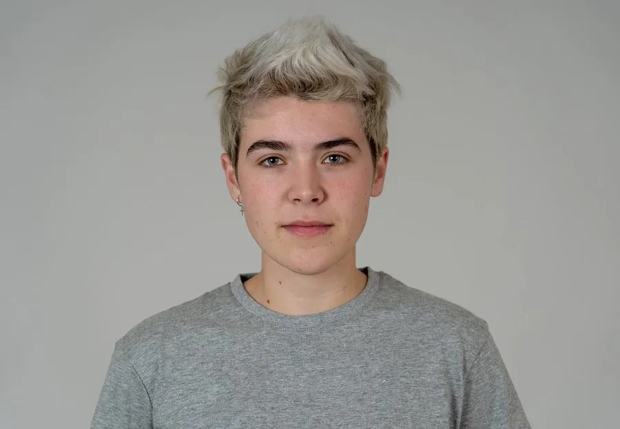 young guy with ice blonde hairstyle