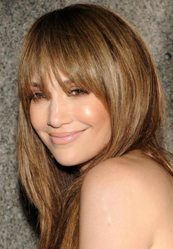 Long Layered Hair with Straight Bangs