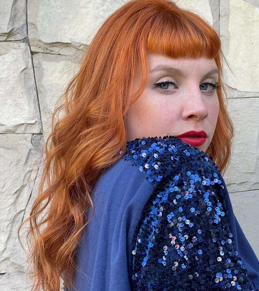 long ginger red hair with baby bangs