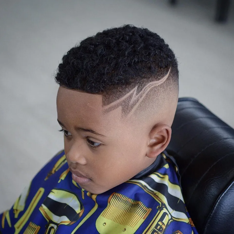 Black Boy Haircut with Zigzag Design
