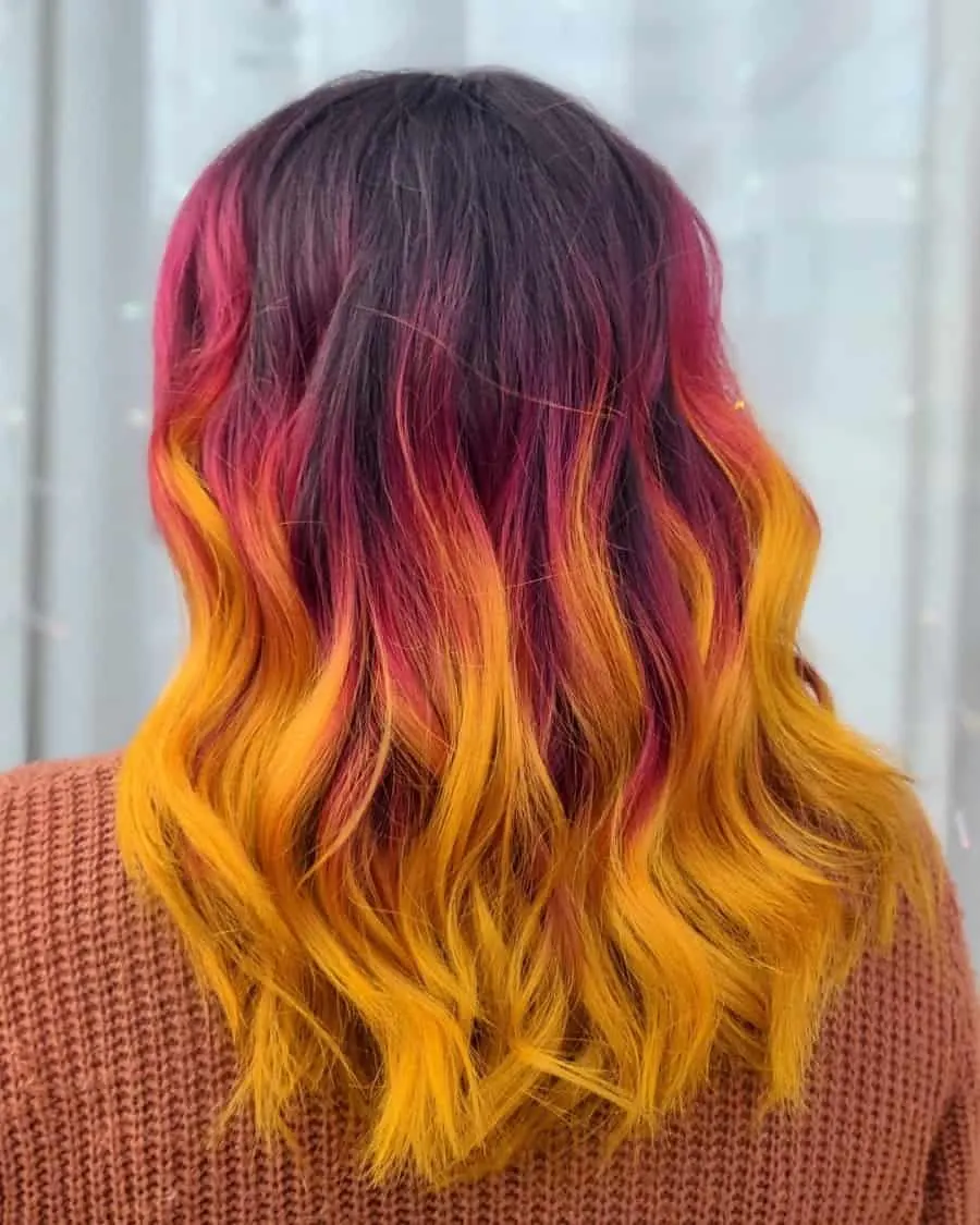 fall hairstyle with fiery ombre hair