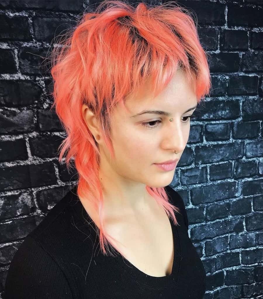 medium shaggy hair with pink mullet hair