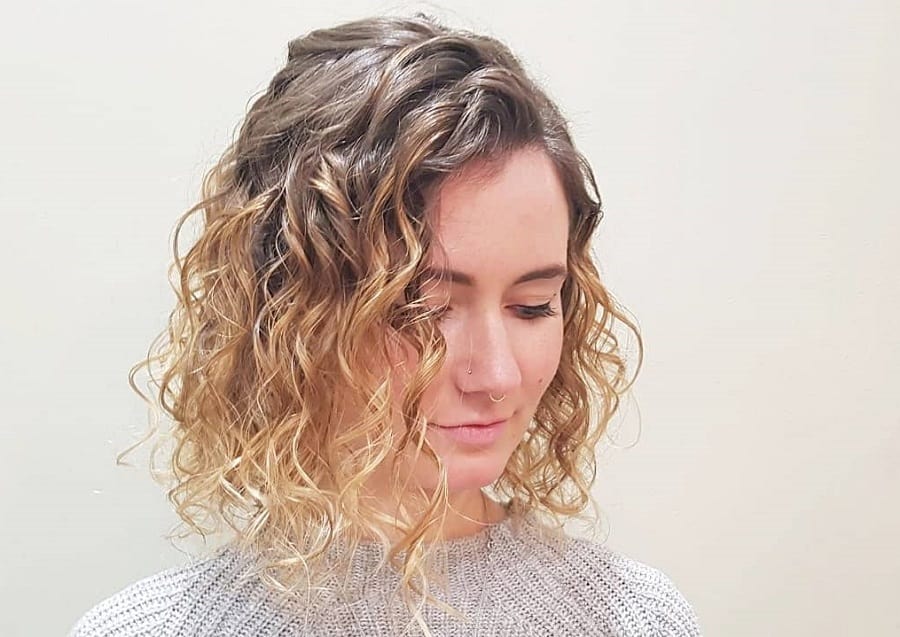 blonde ombre bob with mid length curly hair
