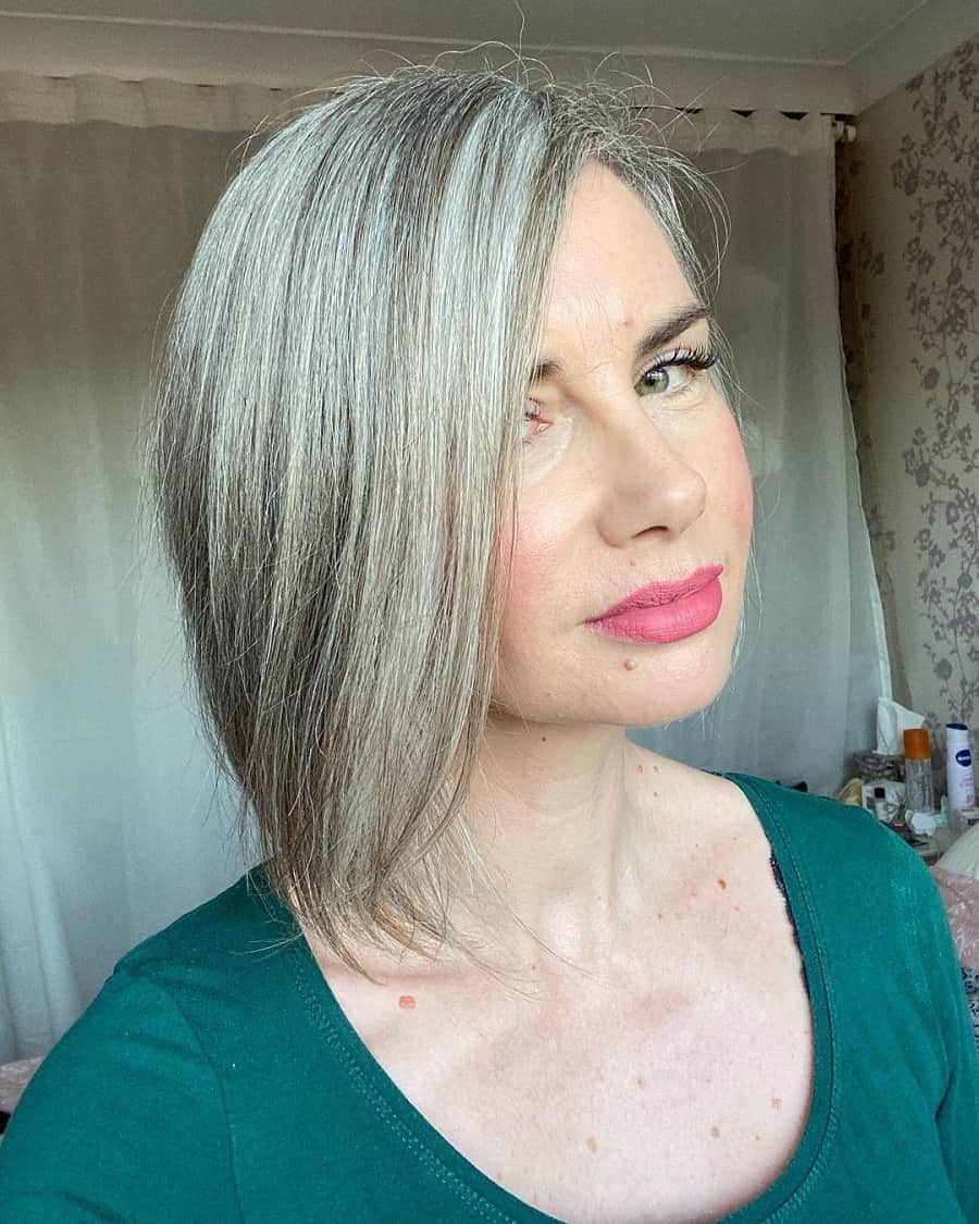 inverted bob with silver hair