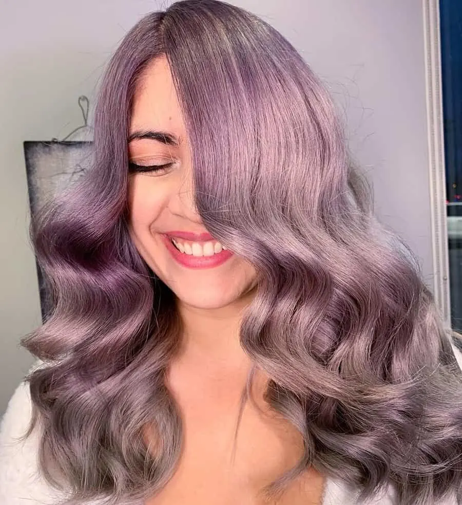 woman with wavy lavender silver hair