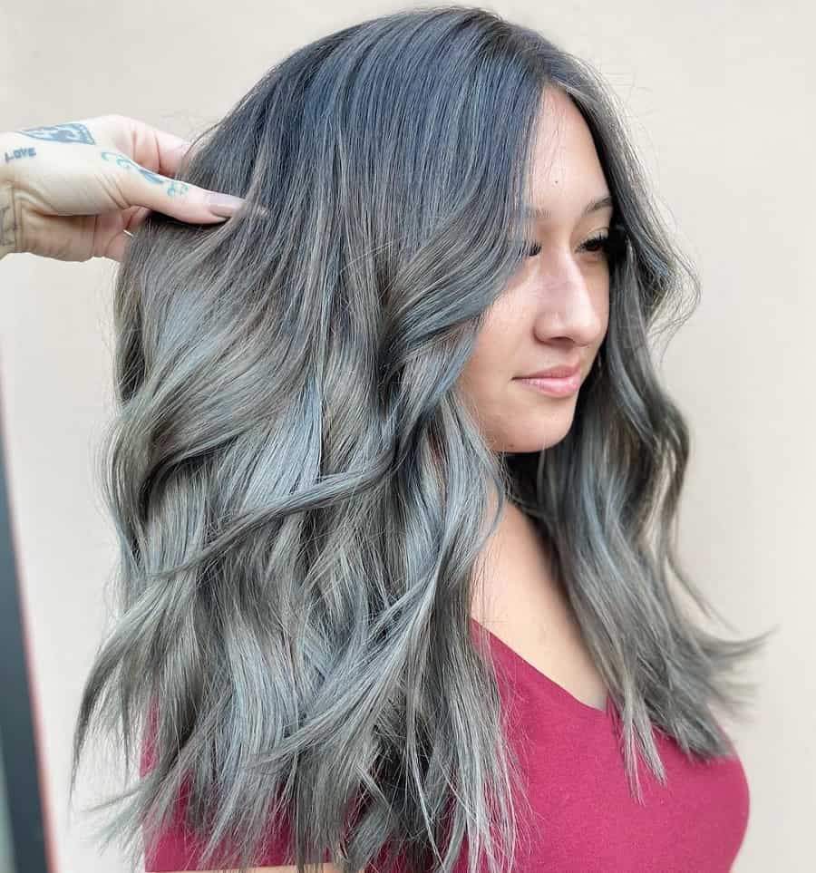 layered dark silver hairstyle