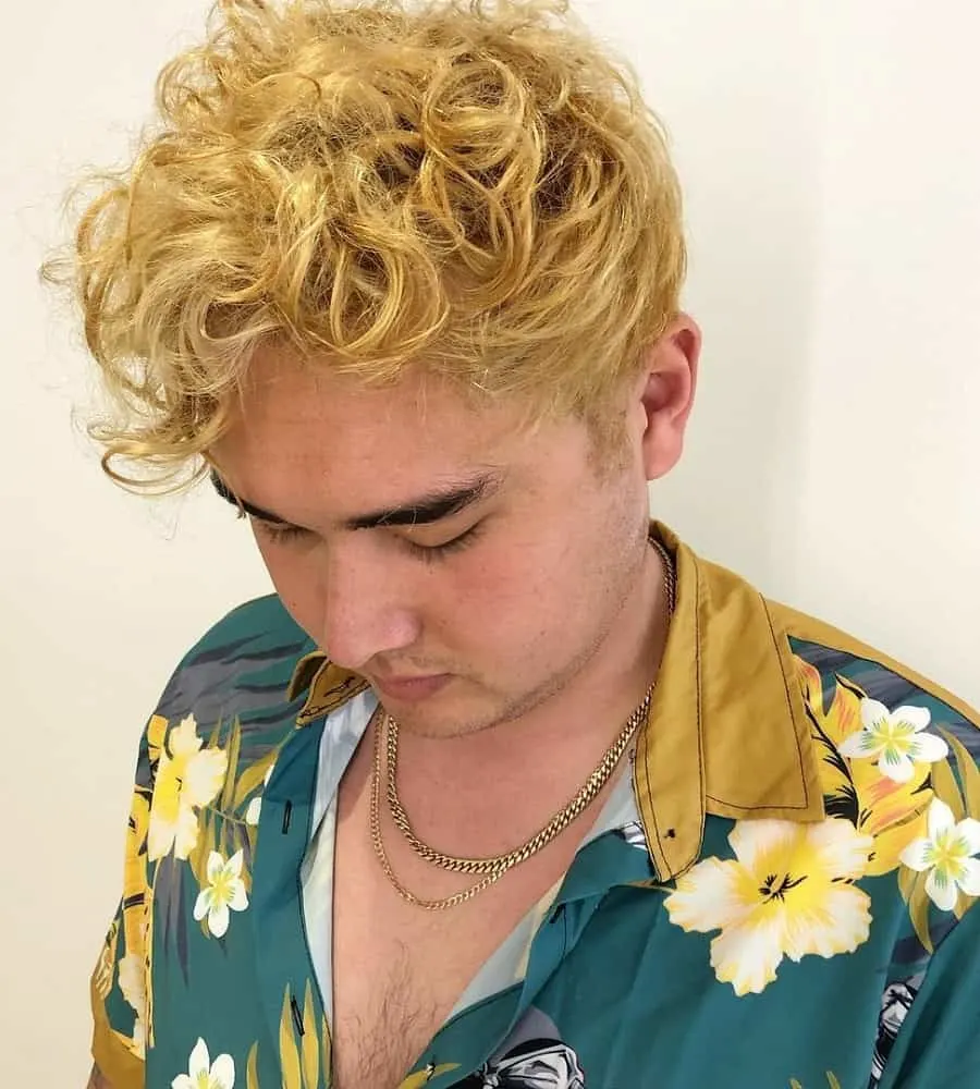 curly blonde hairstyle for Asian men