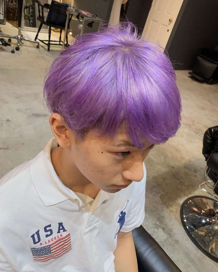 Asian guy with purple hairstyle