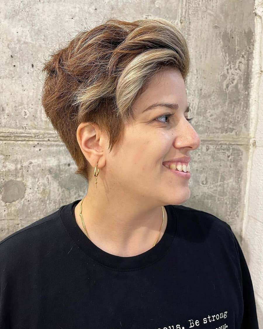 short pixie cut with blonde highlights