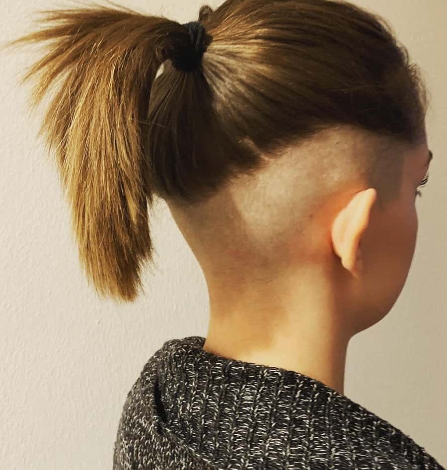 short hair ponytail with shaved side for women