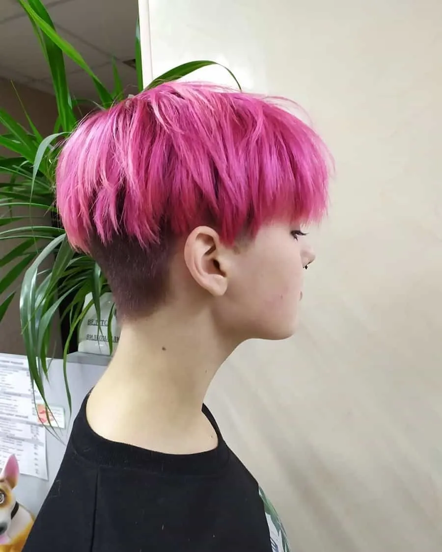 short pink hair with shaved side