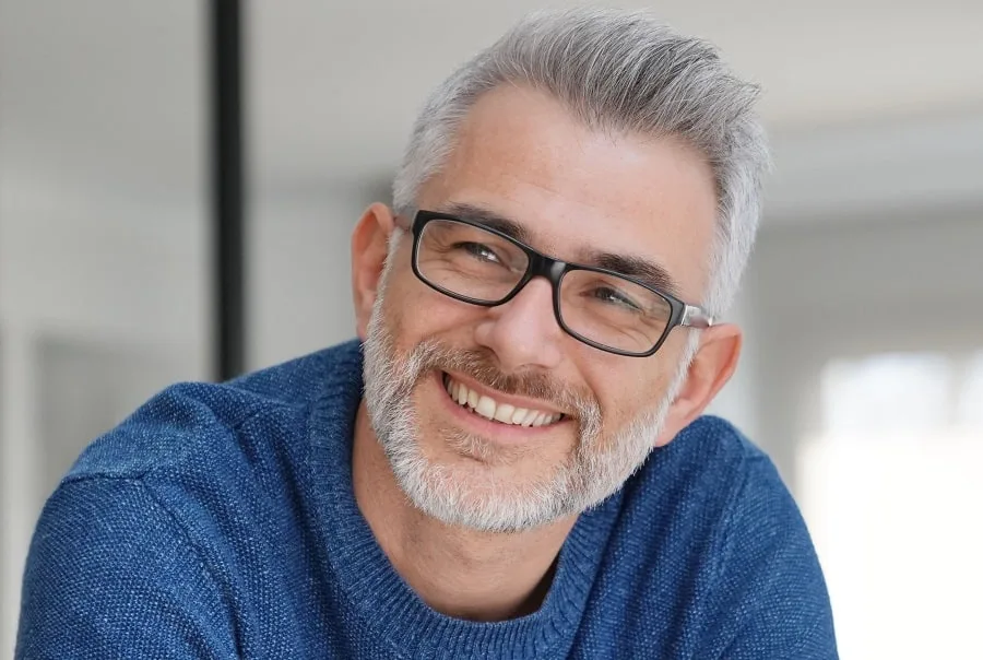man over 40 with short grey hairstyle
