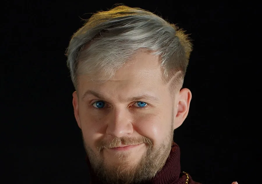 guy with layered grey hairstyle