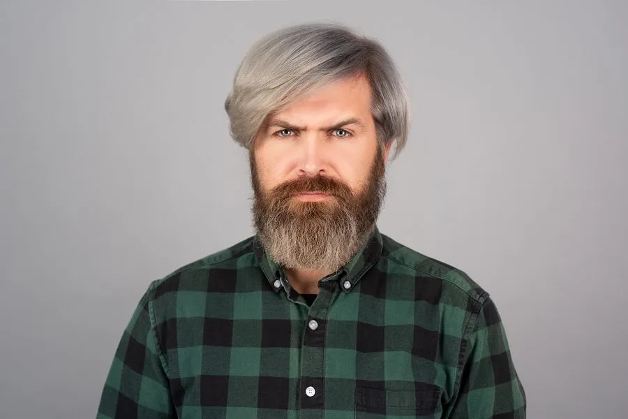 man with long grey hairstyle