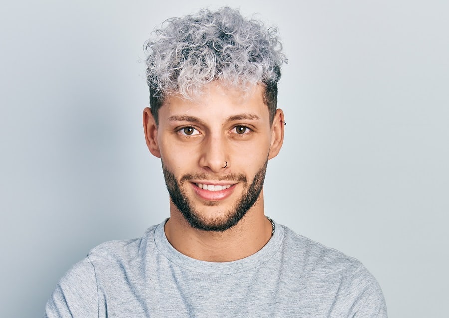 young man with curly grey hairstyle
