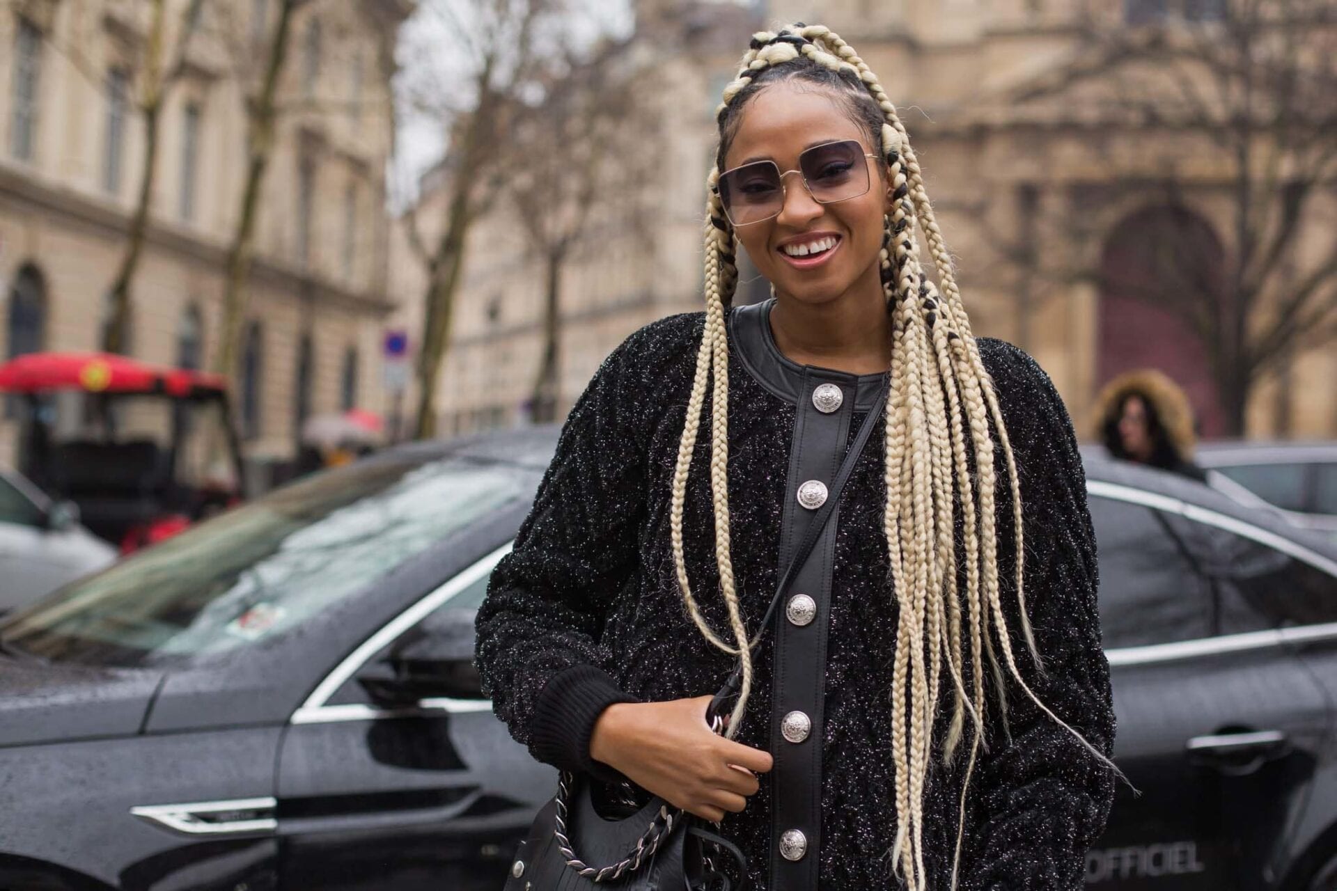 The long platinum blonde box braids are a delightful and chic hairstyle for...